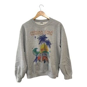 Gildan Heavy Blend Heather Gray Catalina Island Print Sweater, M